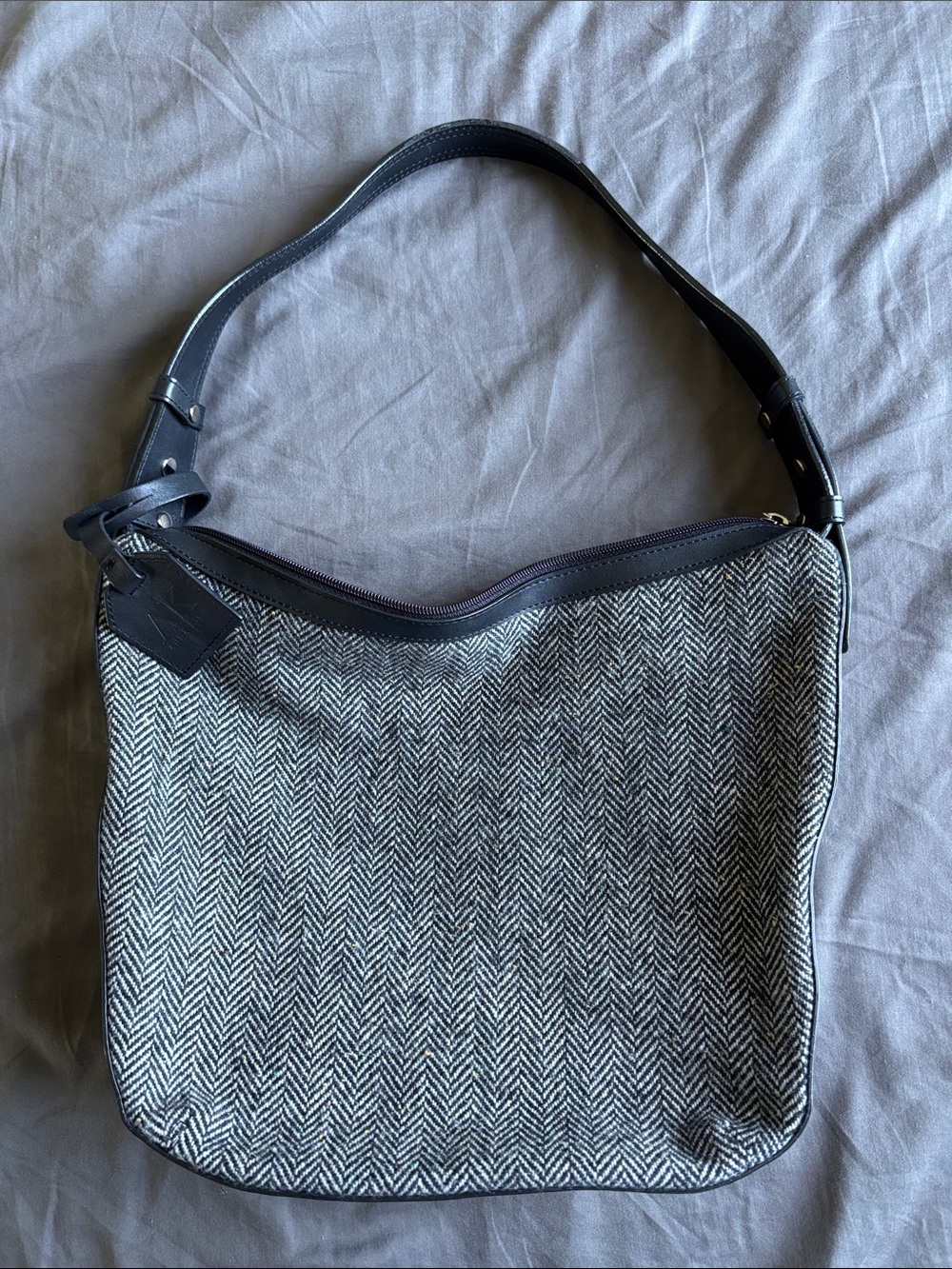 Anne Klein Black and Gray Herringbone Shoulder Bag